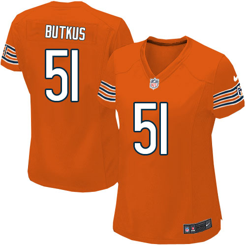 Women's Elite Dick Butkus Nike Jersey Orange Alternate - #51 NFL Chicago Bears